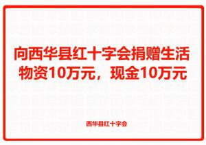 向西華縣紅十字會(huì)捐贈(zèng)生活物資10萬元，現(xiàn)金10萬元